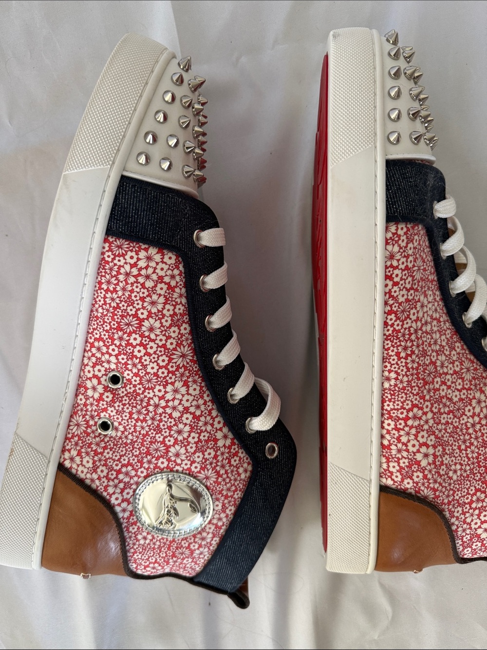 Christian Louboutin Lou Spikes Orlato Floral Studded High-Top Sneakers - Picture 12 of 16